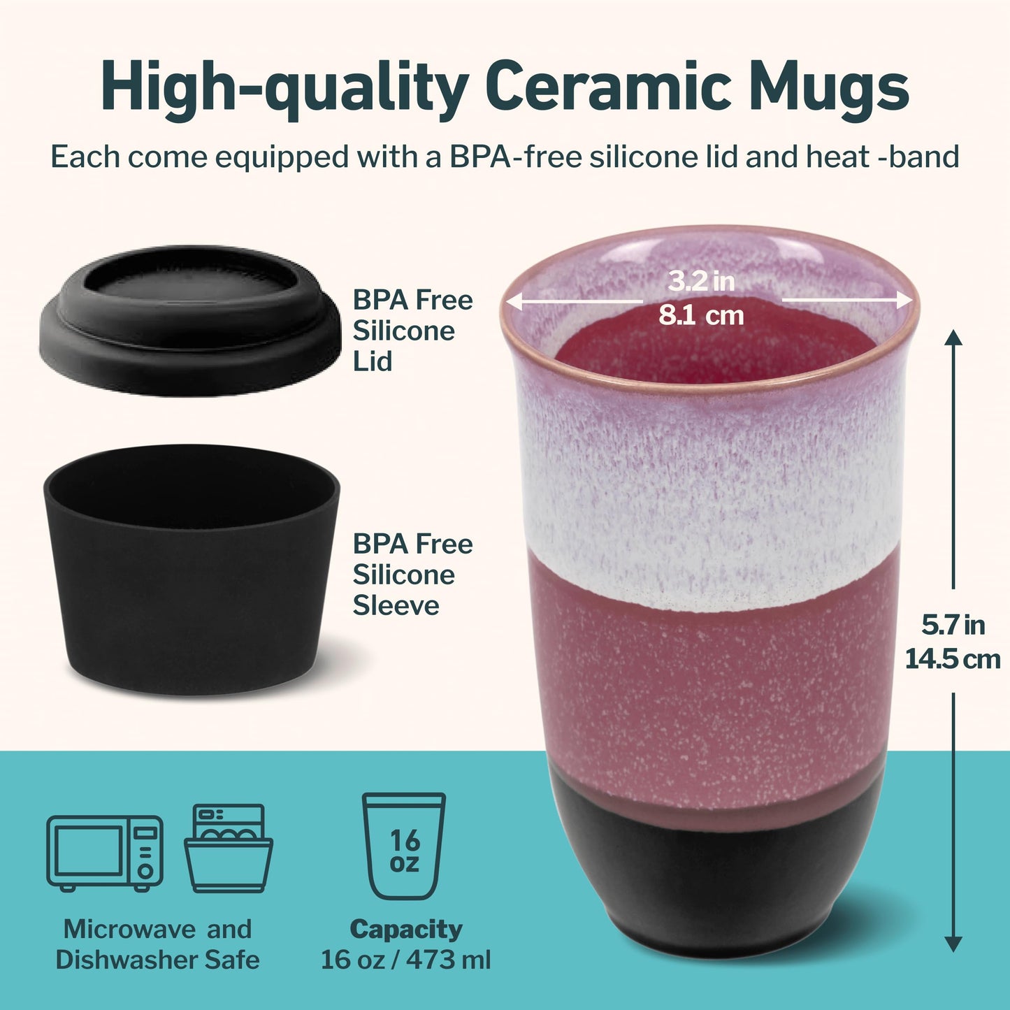 NOVA CERAMICS Coffee Travel Mug – Reusable Coffee Cup – Microwave & Dishwasher Safe Coffee Green Tumbler - Gifts For Women Men Him Her – 16oz – Eclipse