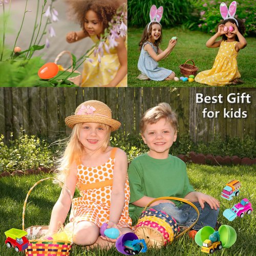 Atiger 18 PCS Easter Egg Fillers with Toys Inside, Easter Basket Stuffers for Toddlers Filled Pull Back Engineering Vehicles Plastic Eggs Party Favors for Kids Egg Hunt Gift Easter Basket Essentials