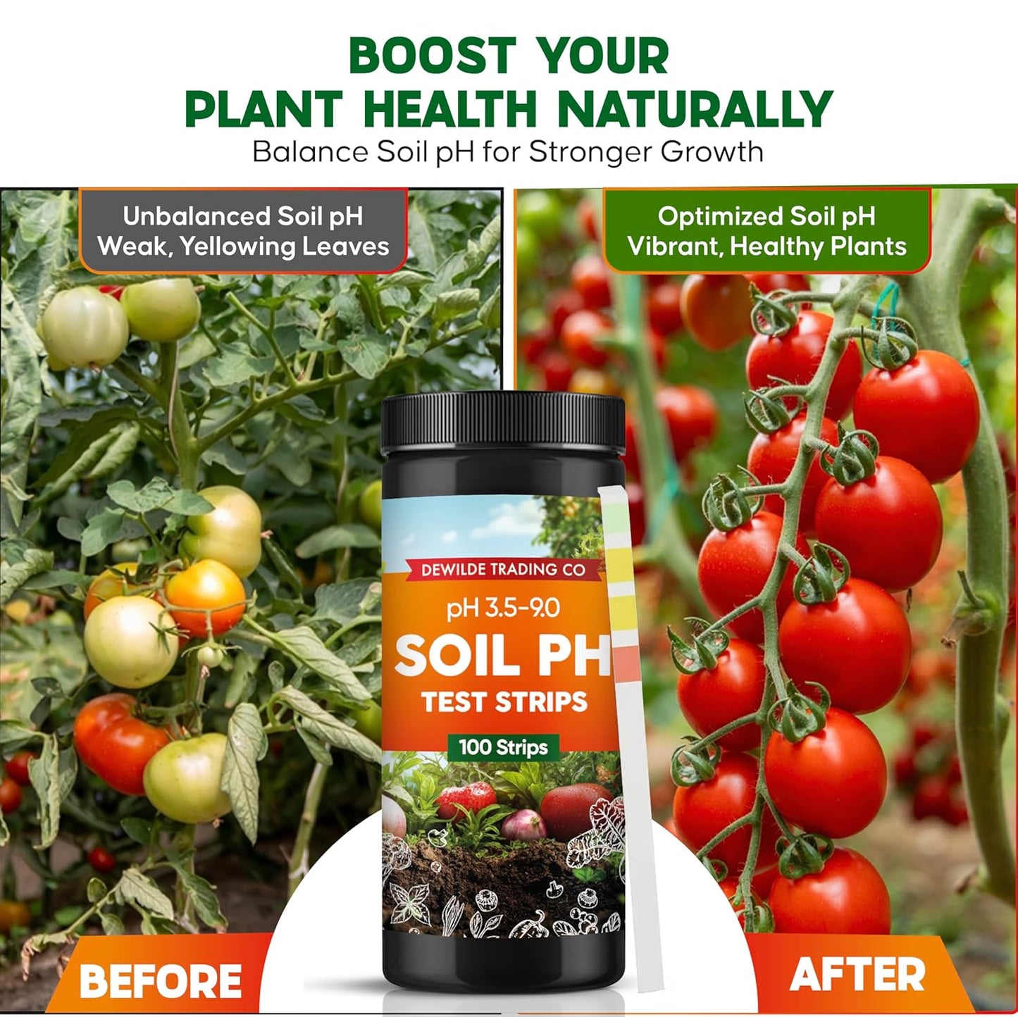 Soil Test Kit | 100 pH Test Strips (3.5–9 Range) for Garden, Lawn & Indoor Plants - Easy At-Home Testing