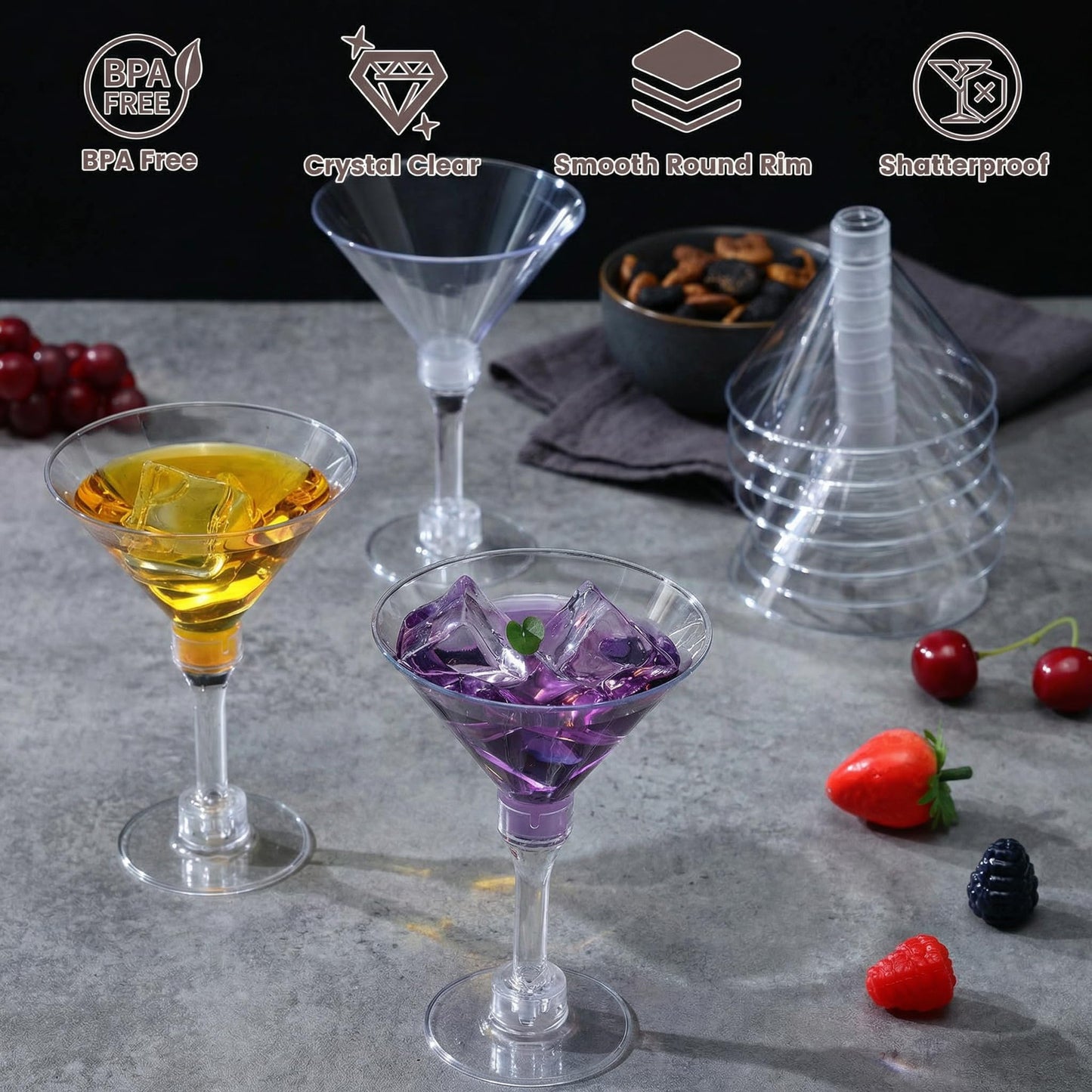 CALBODE 40 Pack Plastic Martini Glasses 5 Oz Disposable Cocktail Glasses, Tall Mini Martini Cups, Plastic Margarita Glasses Perfect for Spring Party Birthday Wedding Easter and All Events