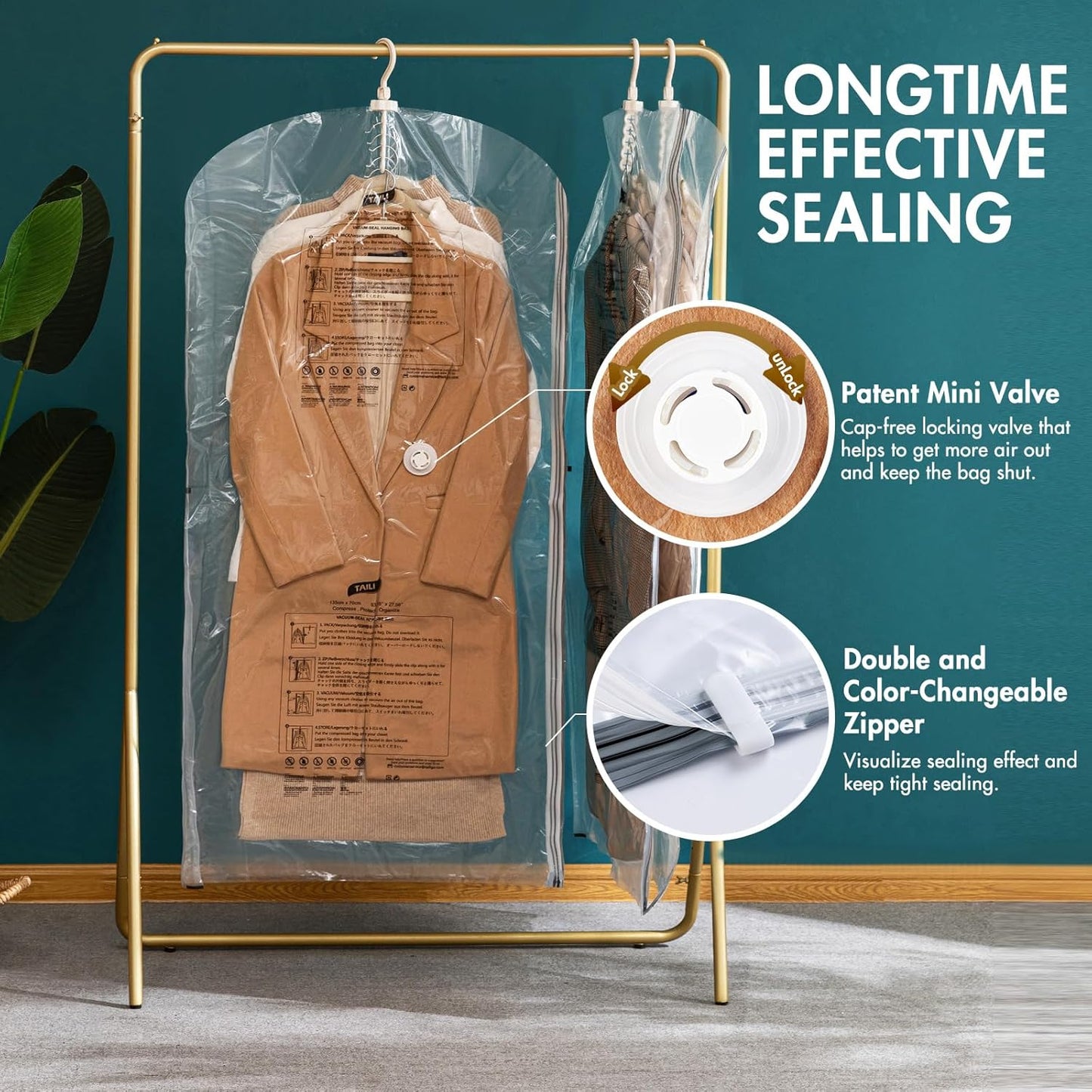 TAILI Vacuum Sealer Bags - Space-Saving Storage for Clothing & Travel | Jumbo Clear 6-Pack