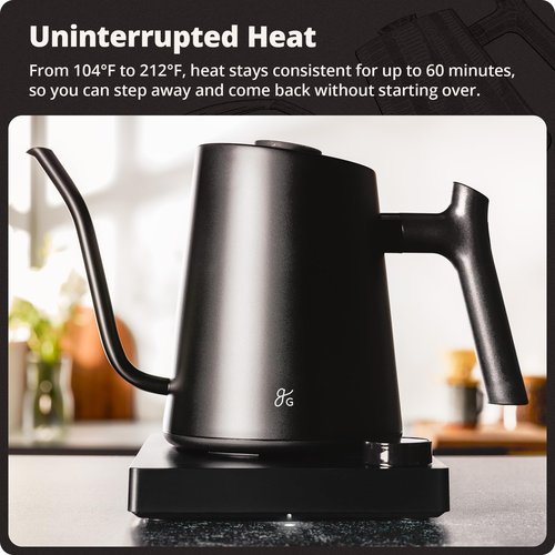 Greater Goods Electric Gooseneck Kettle, 1200W Stainless Steel with Precision Temperature Control, Fast Boil, BPA-Free, Ideal for Pour Over Coffee and Tea, 0.8L (Onyx Black)