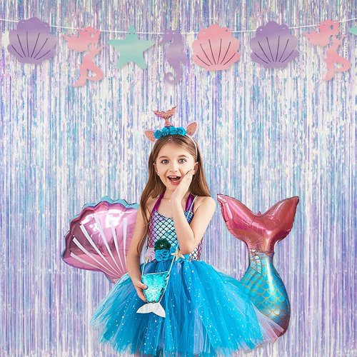 Iridescent Party Decorations - Holographic Tinsel Foil Streamers | 2 Pack 3.3x6.6 FT for Birthdays & Events