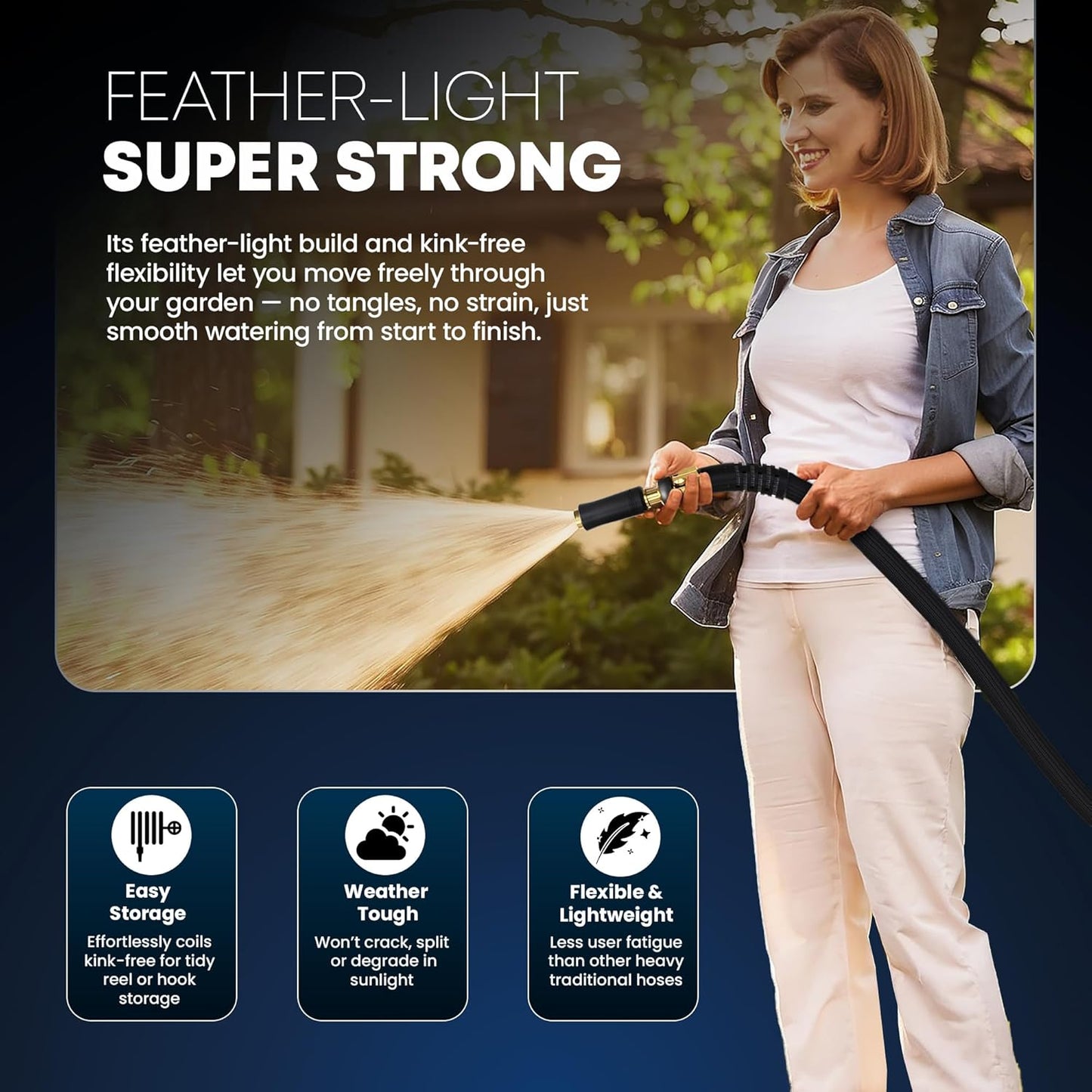 TITAN 50FT Flexible Garden Hose - Ultra Lightweight, Heavy-Duty Design with Brass Fittings & Jet Nozzle
