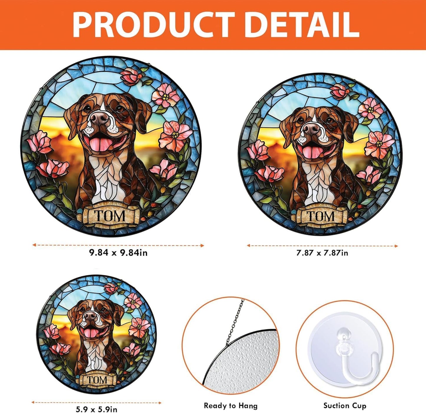 Skiennix Custom Dog Portrait Stained Glass Light Catcher - Personalized Pet Memorial Gift | Unique Sympathy Keepsake