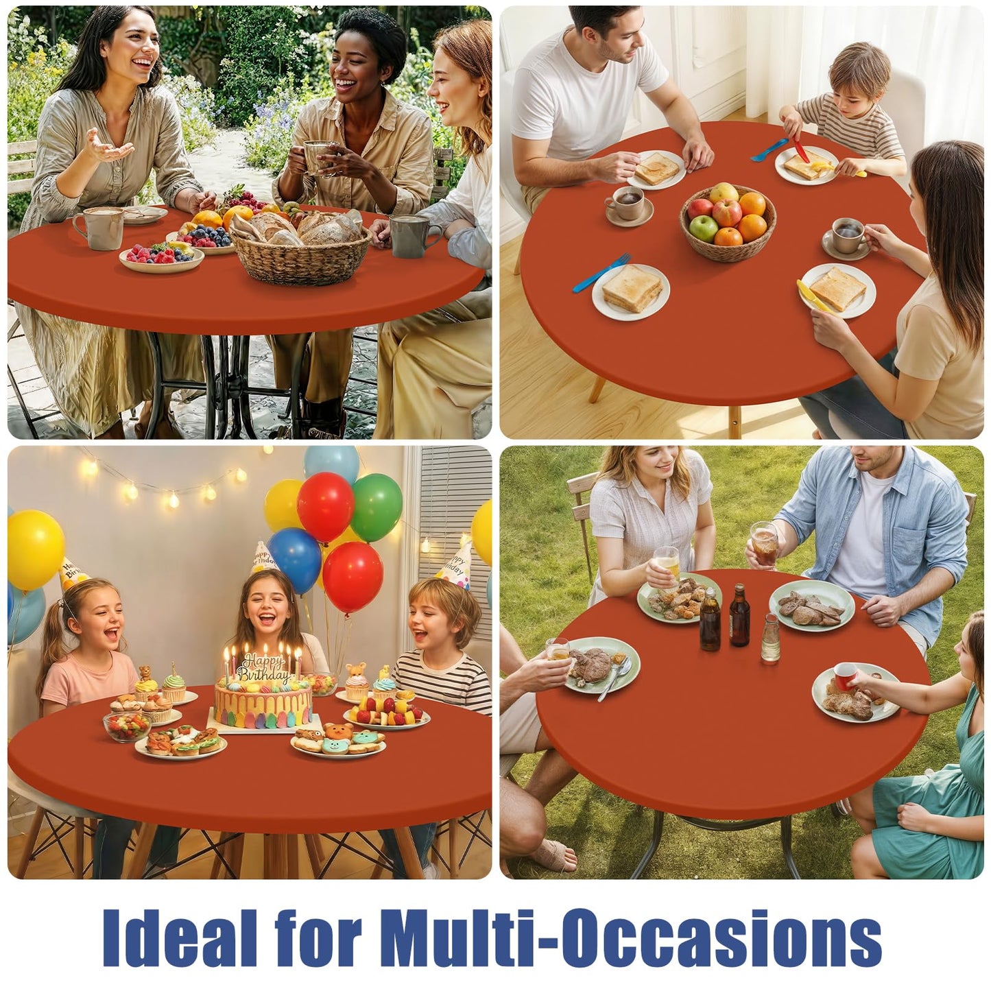 Moosfor Round Spandex Tablecloth, Elastic Fitted Waterproof Tablecloths for 25"-30" Tables, Stretch Washable Picnic Table Cover for Camping, Dining, Indoor and Outdoor, Rust