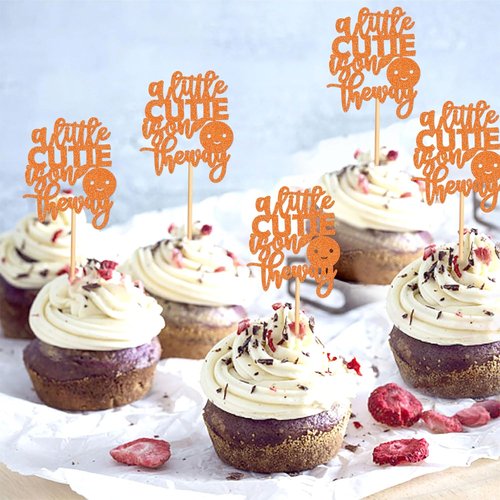 Ercadio Baby Shower Cupcake Toppers - 24 Pcs Orange "A Little Cutie Is On The Way" Decorations