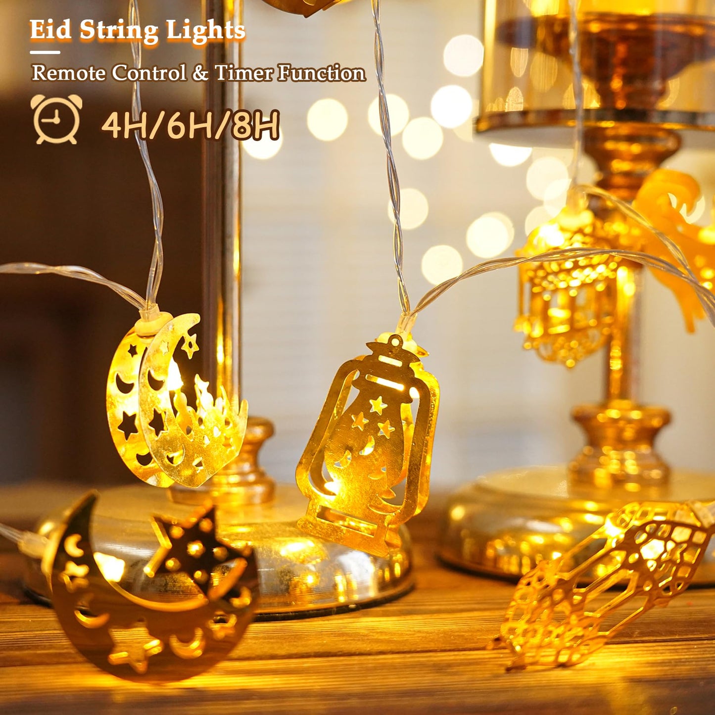 ilifemate Ramadan Eid Mubarak Lights, Metal Islamic Lantern Moon Decor Lights with Remote Control, 8 Lighting Modes & 2 Brightness, Ideal for Eid Home Party Fireplace Wall Decor Indoor