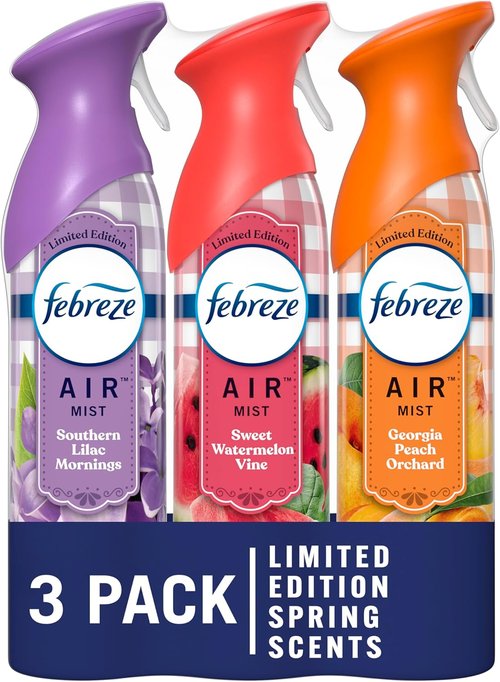 Febreze Air Mist Air Freshener - Odor-Fighting Spray for Home | Southern Lilac, Georgia Peach, Sweet Watermelon | 8.8oz (Pack of 3)