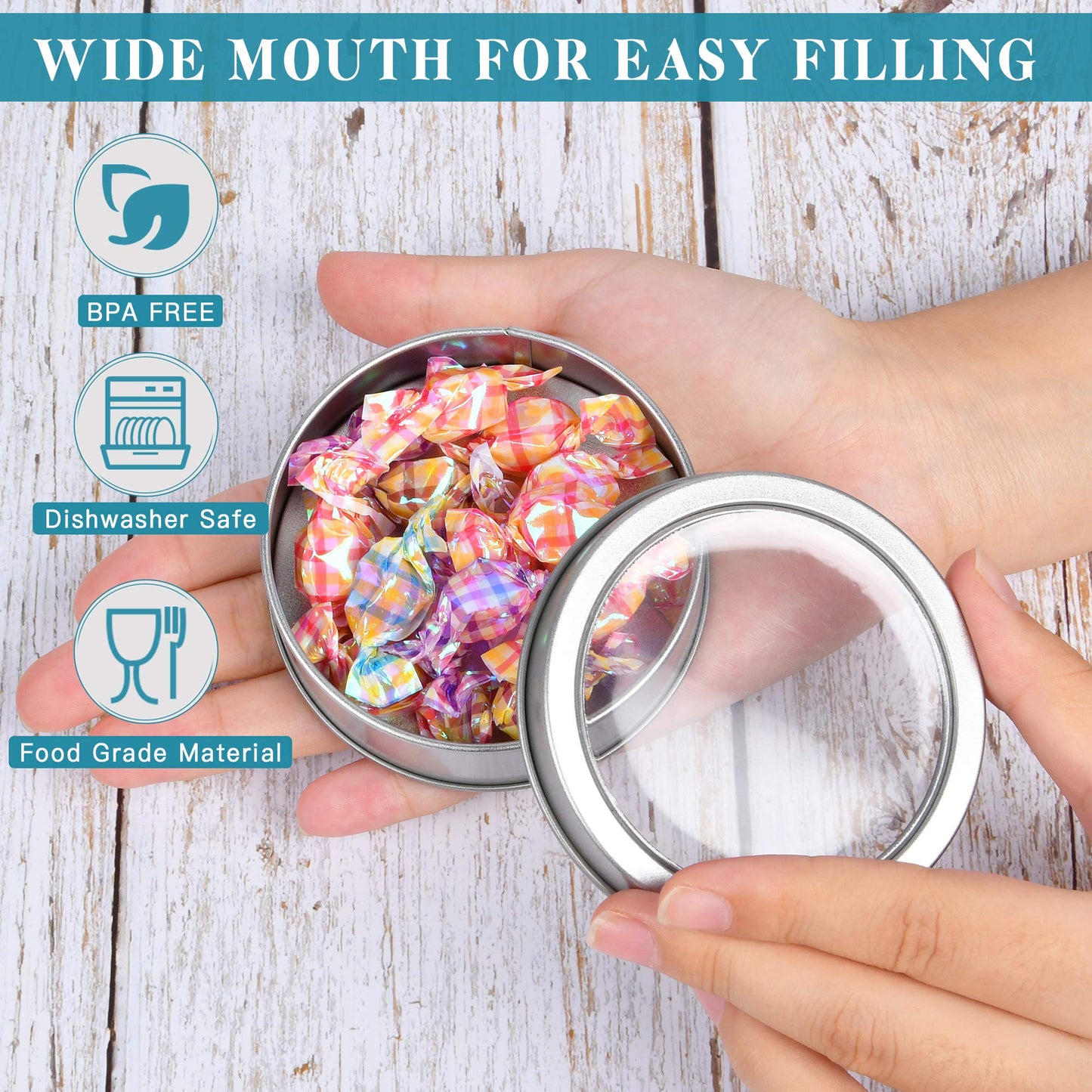 Milkary 20 Pack 3.5 Ounce Metal Tin Cans, Round Empty Container Cans with Clear Top, Storage Cans Gift Case for Kitchen, Office, Candles, Candies, Arts & Crafts
