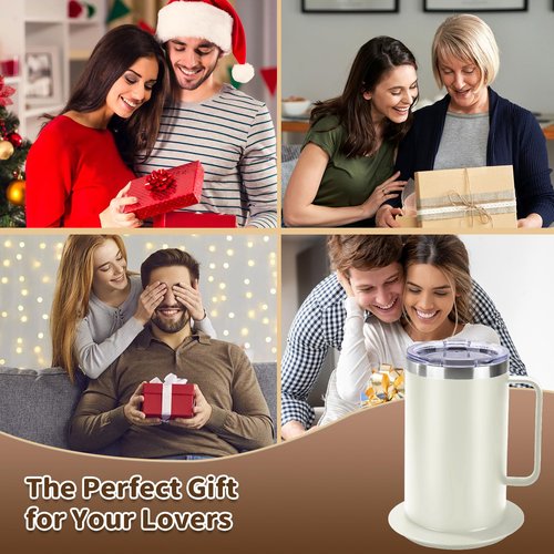 DEQIANG Self Heating Coffee Mug, Heated Coffee Mug with Smart Mug Warmer & Ergonomic Handle, Auto Heat to 131°F, USB-Powered Desk Warmer for Office Home Use, Ideal Coffee Lovers Gift (17oz White)