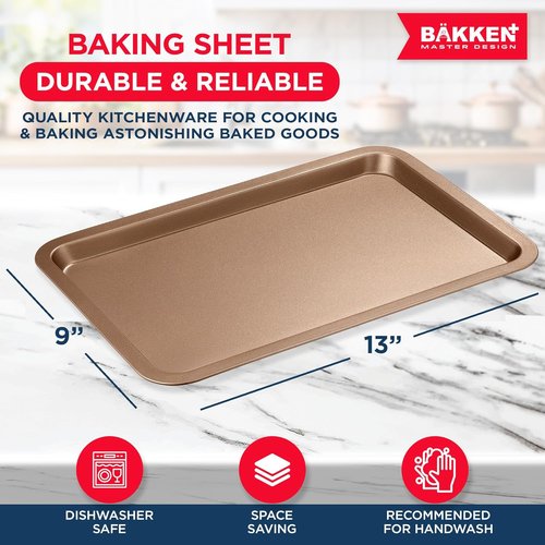 BAKKEN Nonstick Baking Pans - Commercial Grade Carbon Steel Cookie Sheet, 13.18" x 8.66", Oven Safe Up to 450°F, Brown