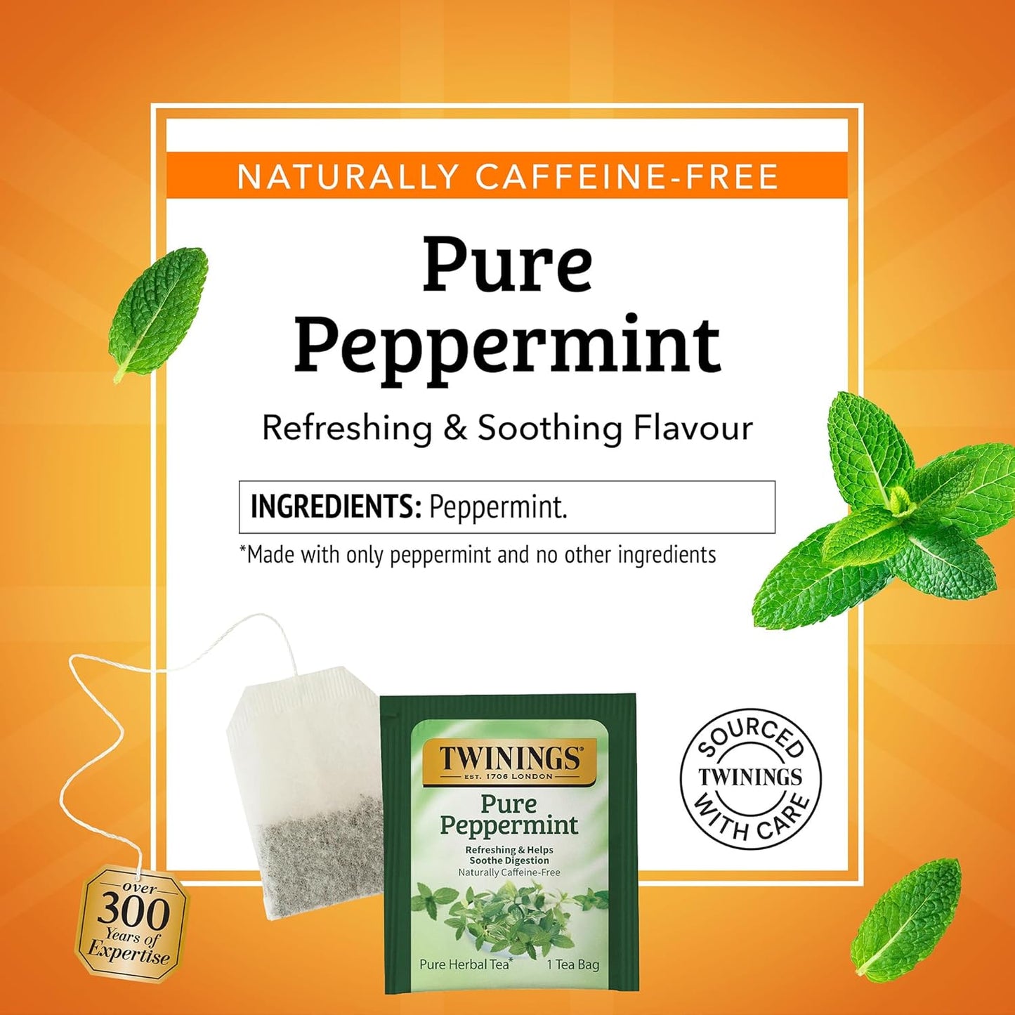 Twinings Pure Peppermint Herbal Tea - 100 Individually Wrapped Teabags | Fresh Minty Flavor, Caffeine-Free