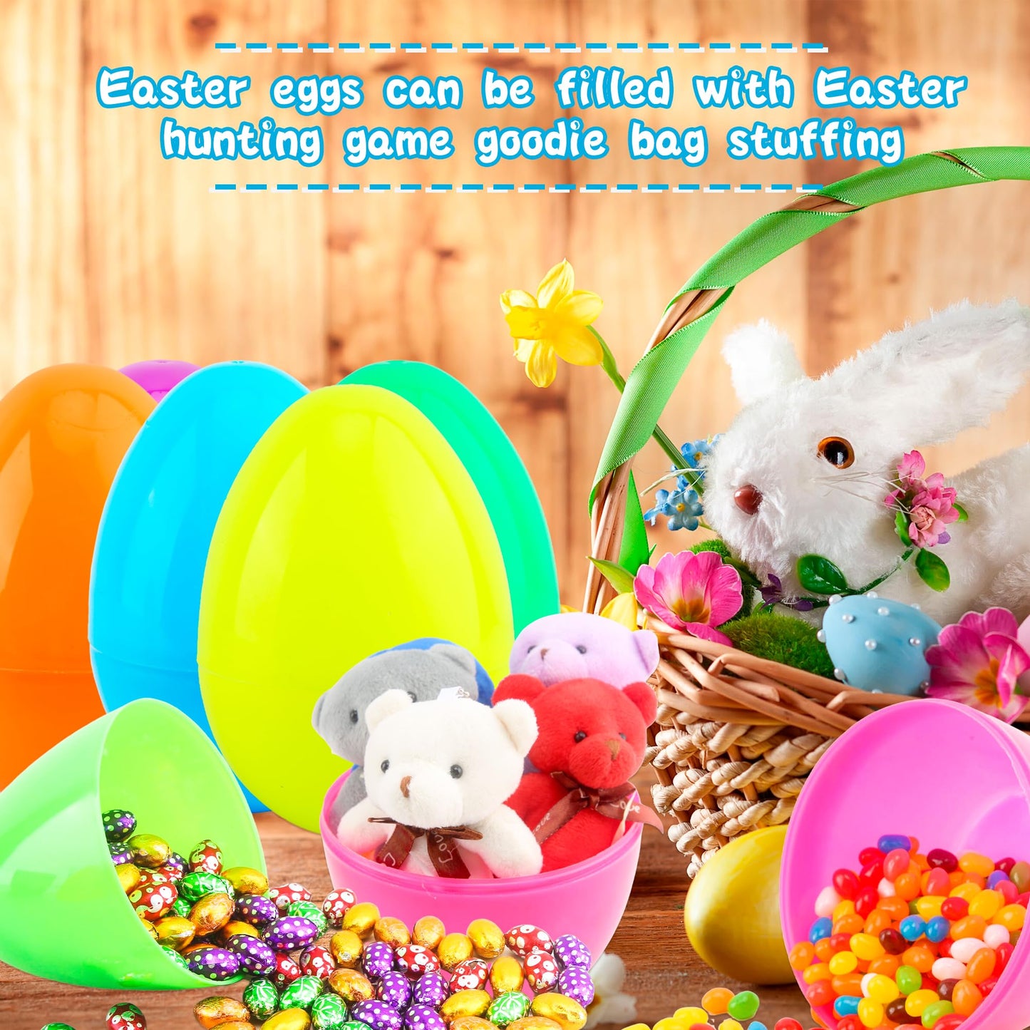 Restroma 42 Pcs 5 Inch Colorful Easter Eggs Bulk Empty Plastic Eggs Large Easter Eggs Fillable for Easter Egg Hunt Surprise Party Favors, 6 Colors