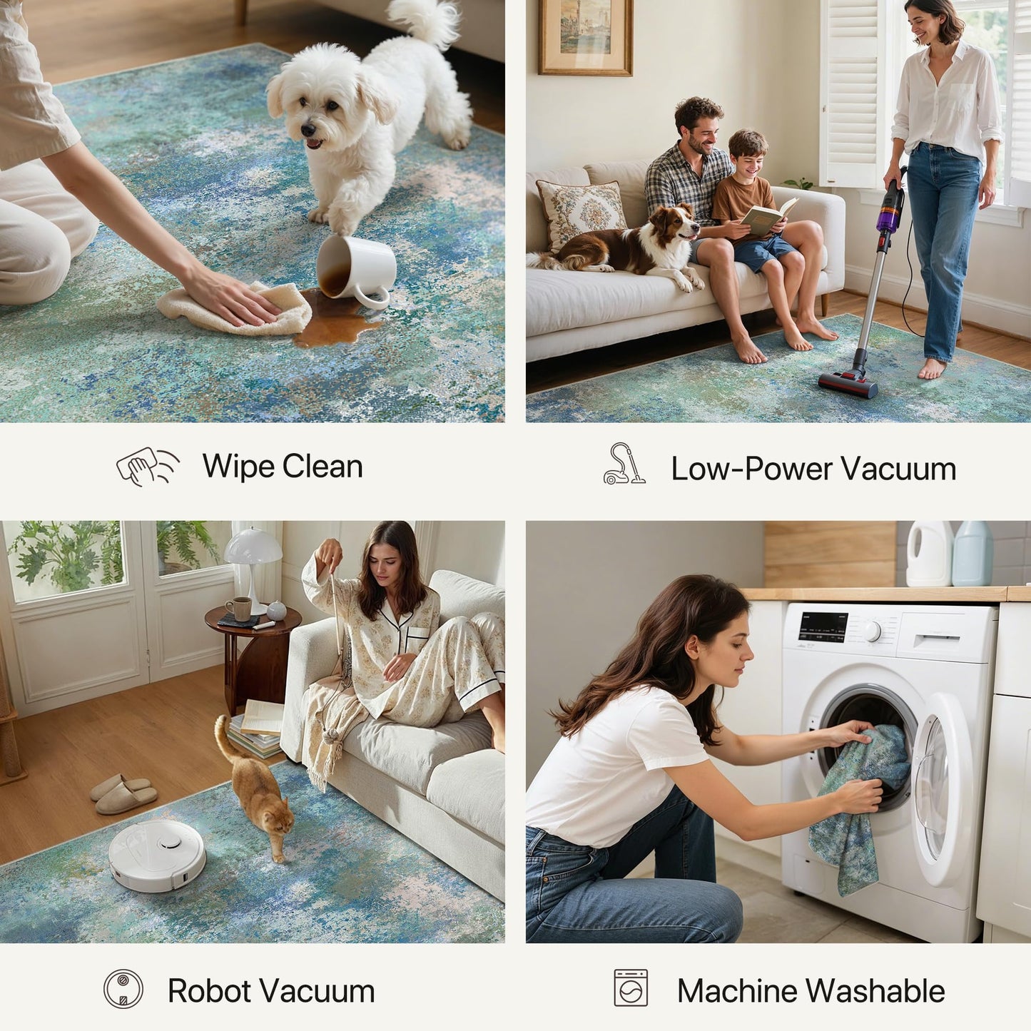 GENIMO 8x10 Area Rugs for Living Room, Machine Washable Rug Non Slip, Low Pile Ultra-Thin Lightweight Large Carpet, Abstract Modern Rugs for Bedroom, Dining Room, Office, Nursery, Brown/Grey
