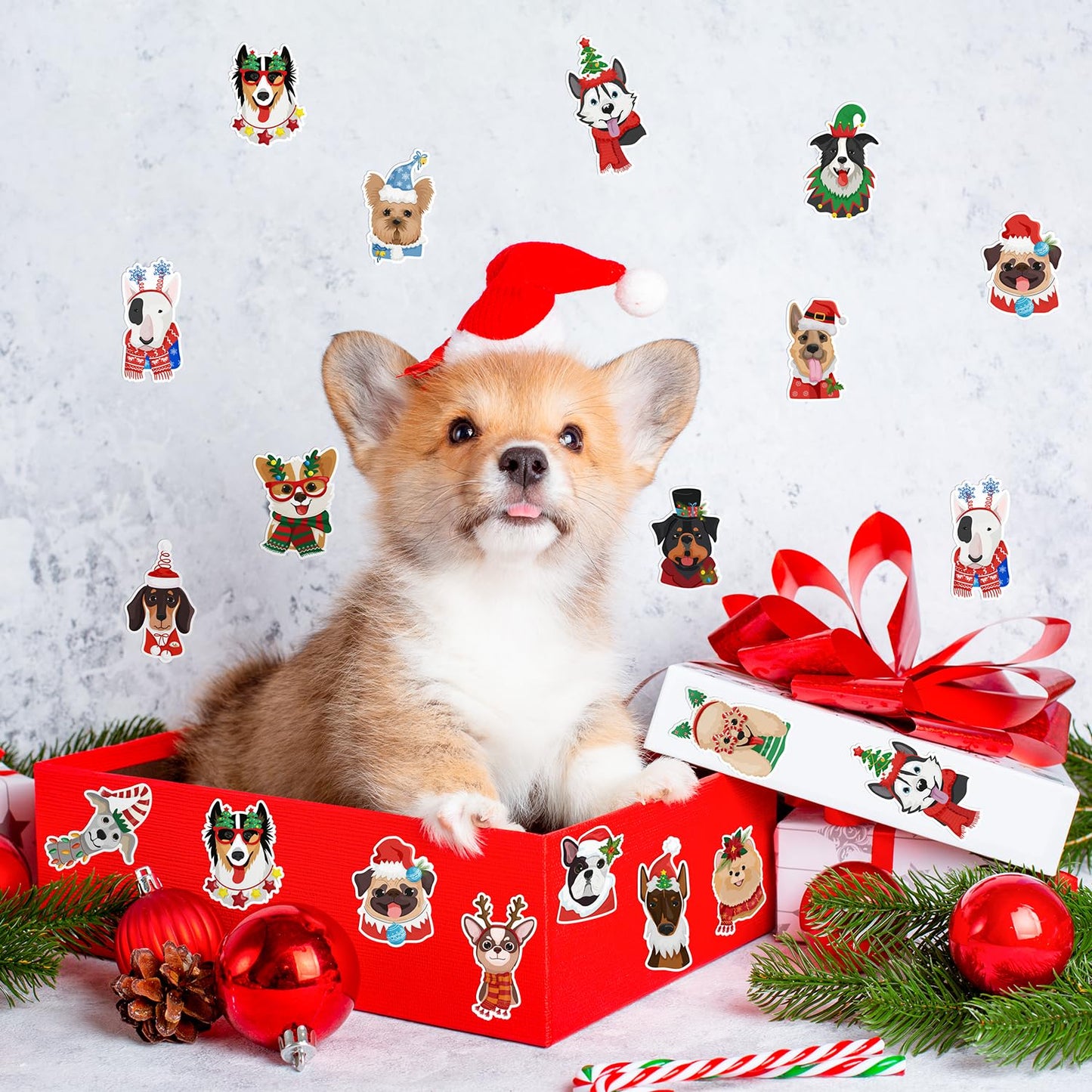 BkeeCten Christmas Dog Head Stickers - 1000 Pcs Xmas Winter Wonderland Dog Waterproof Vinyl Reusable Laptop Stickers Coloring Book Scrapbook Water Bottle Page Activity Pad Party Favors Kids Skateboard