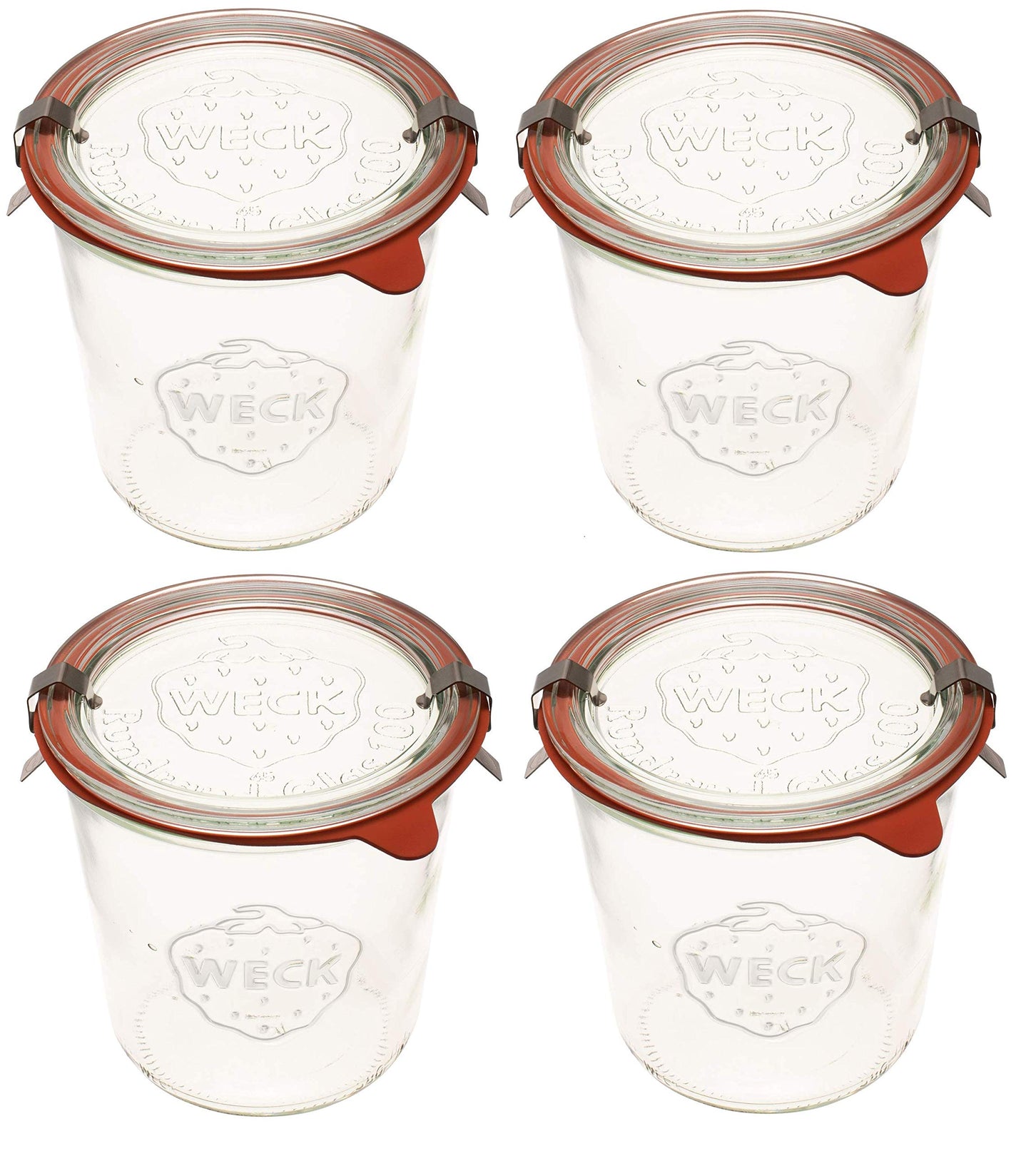 Weck Einmachgläser 742-19 6 fl. oz Weck Formgläser aus transparentem Glas – Umweltfreundliches Einmachglas – Frischhaltedosen mit Deckel luftdicht – 1/2 Liter Gläser Set – 4 Stück Gläser mit Deckel