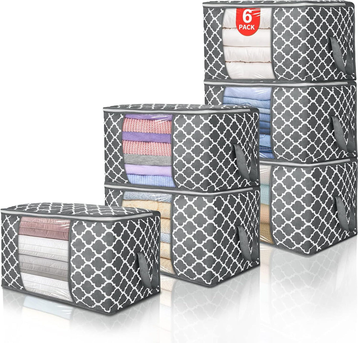 Skiennix 90L Large Storage Bags - Durable Closet Organizer for Clothes, Comforters & Toys | 6 Pack