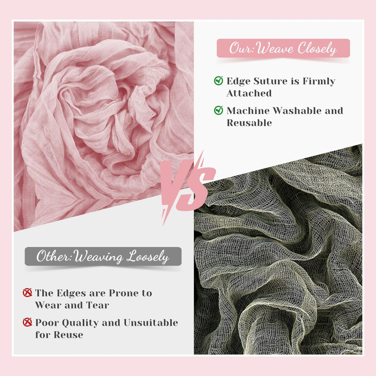Pink Table Runner, 10 Ft Spring Table Runner, Gauze Rustic Cheesecloth Table Runners for Wedding, Party, Baby & Bridal Shower, 120 in Boho Table Runners for Easter, Mother's Day
