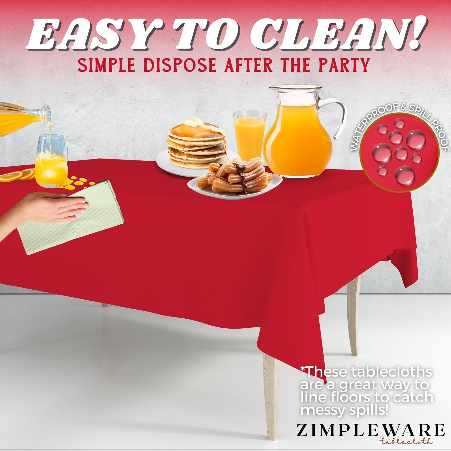 ZIMPLEWARE Premium Red Plastic Table Cloth Disposable (12 Pk) Plastic Tablecloths for Rectangle Tables (54in x 108in) Party Table Cloths Disposable for 6ft to 8ft Rectangle Tables