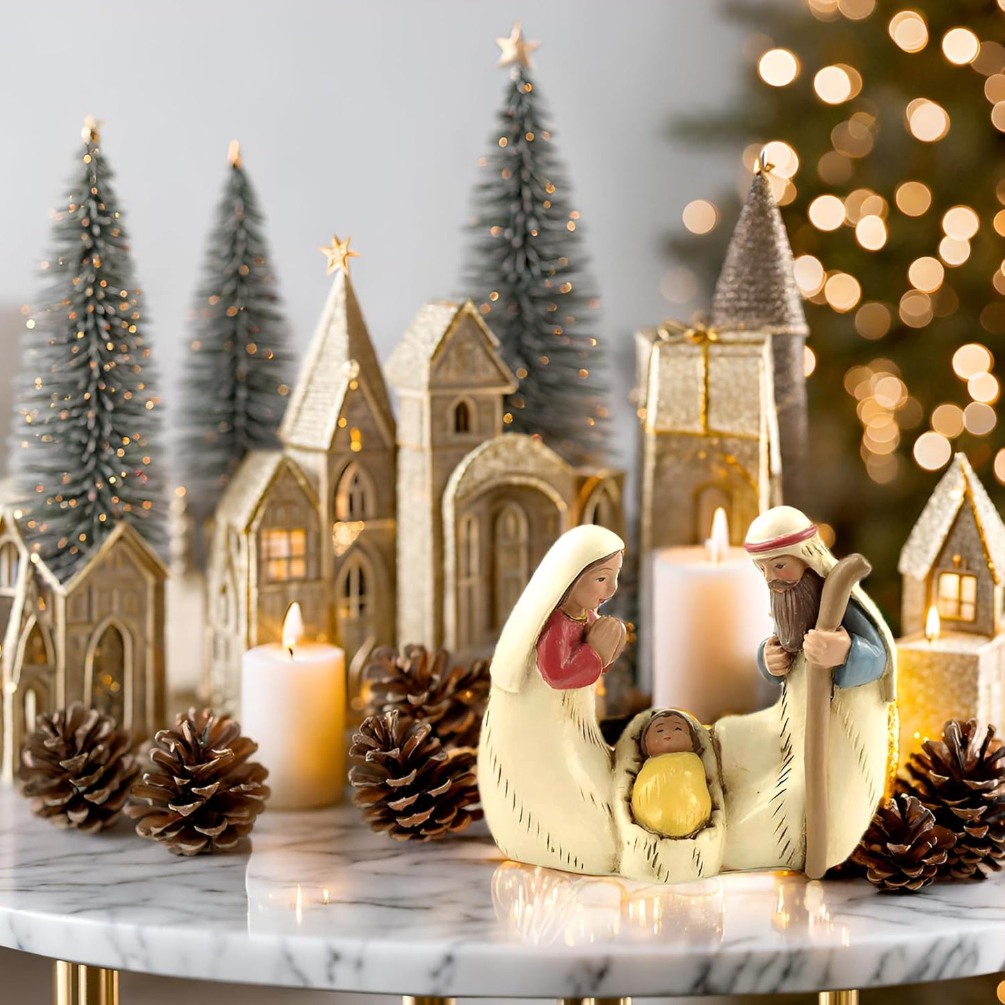 Miniature Holy Family Nativity Figurine - 2.56 Inch Tabletop Christmas Decoration