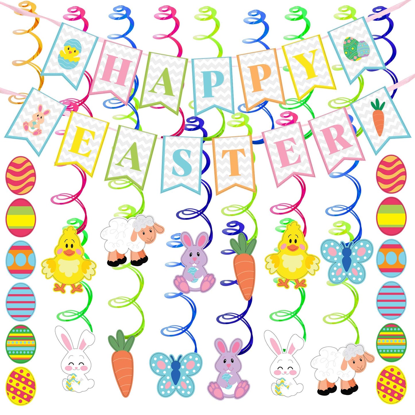 JOYIN 31 PCS Easter Decorations Spring Decor Egg Bunny Foil Swirl Party Hanging Decoration Huge Value Kit for Easter Home Themed Party