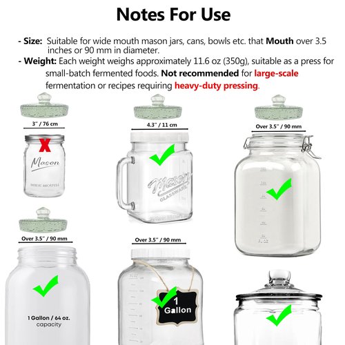 Fermentation Weights for Large Wide Mouth Pickling Canning Jars (3.5 Inch/90mm+), Heavy Duty to Keep Veggies Submerged, Easy Grip Grooved Handle, Lead-Free for Sauerkraut Kimchi Pickling, Pack of 1