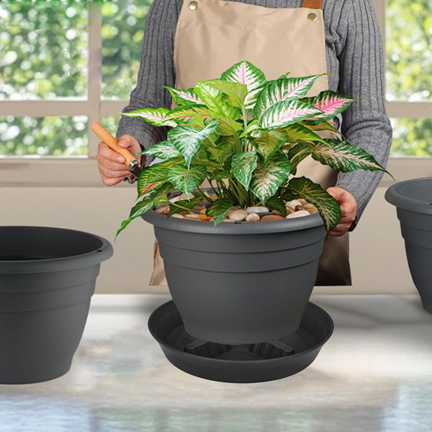 Plant Saucer 4 Pack by [Brand Name] - Heavy Duty 10 Inch & 8, 12, 14, 17 Inch Options | Indoor/Outdoor Use