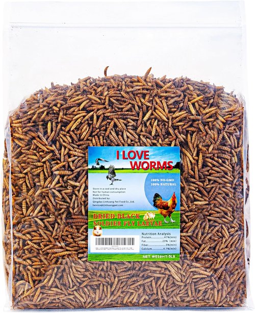 I LOVE WORMS Dried Black Soldier Fly Larvae - 100% Natural Non-GMO Chicken Treat (5lb)