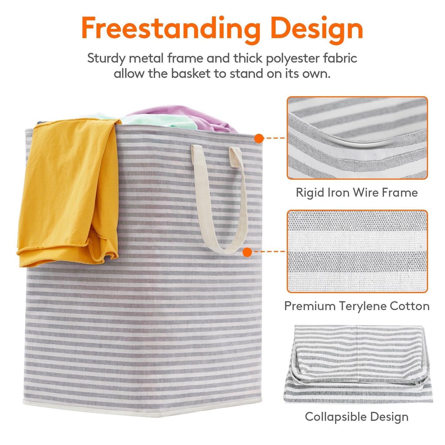 Lifewit 3 Pack Laundry Basket 90L Each, Collapsible Clothes Hamper with Reinforced Handles, Freestanding Waterproof Design for Bedroom and Laundry Room, Grey 270L Total