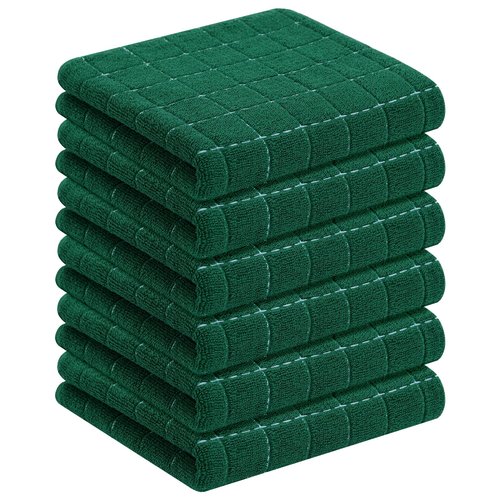 Homaxy 100% Cotton Terry Kitchen Towels(Dark Green, 13 x 28 inches), Checkered Designed, Soft and Super Absorbent Dish Towels, 6 Pack