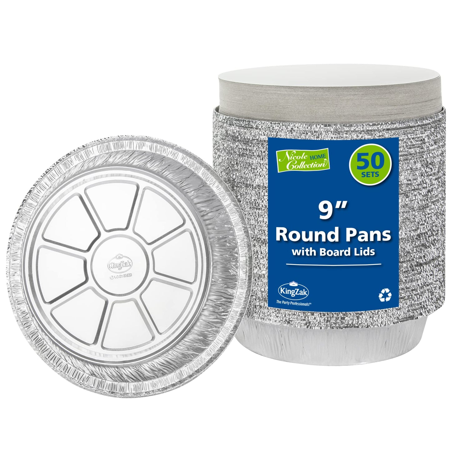 Nicole Home Collection Aluminum Pans 9” Round Disposable Foil Pans With Lids (50 Pack) – 9 Inch Round Disposable Takeout Pans With Board Lids (9" Inch Round)