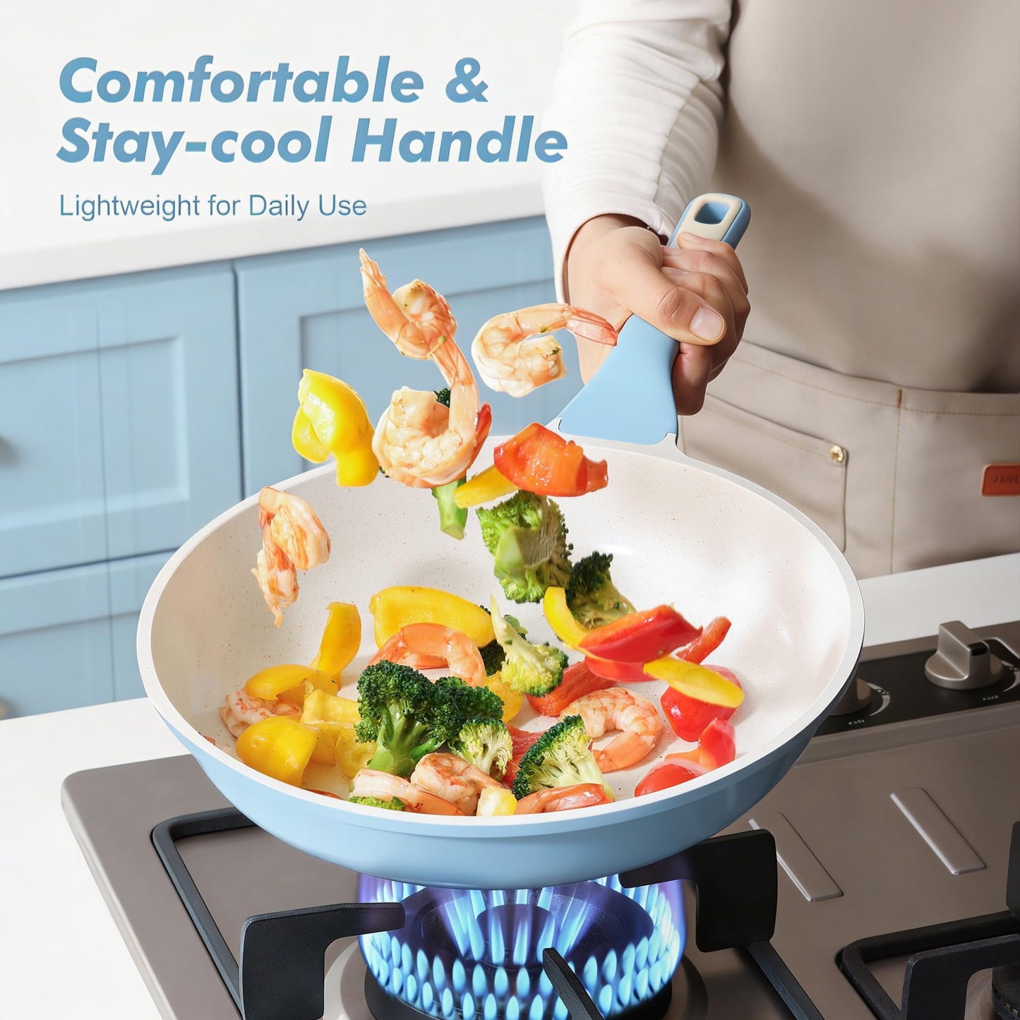 SENSARTE Nonstick Ceramic Frying Pan 8-Inch, Healthy Non Toxic Skillet, Induction Compatible Omelet Pan with Heat Resistant Handle, PFAS-Free, Blue