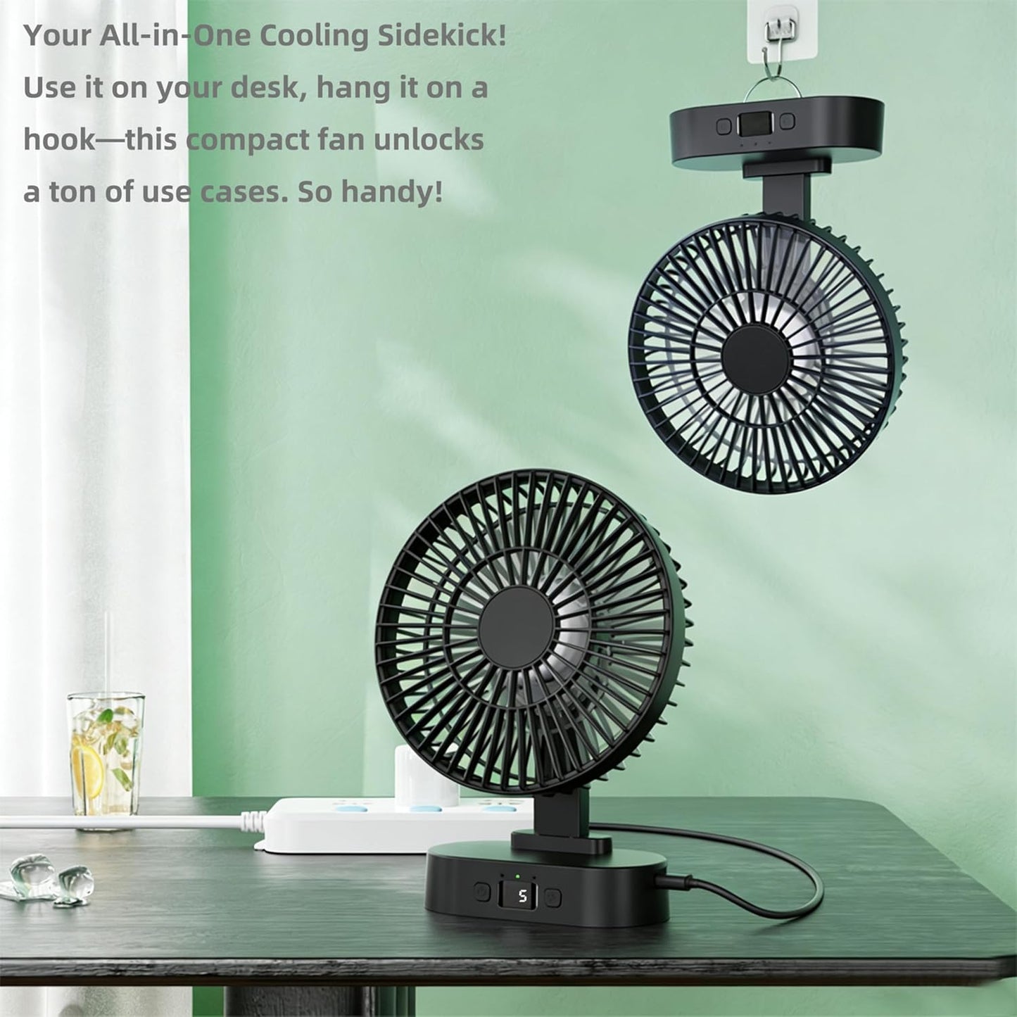 Skiennix USB Mini Desk Fan - 6-Inch Quiet Operation, 5-Speed Adjustable, Digital Display & 90-Degree Rotation | Black