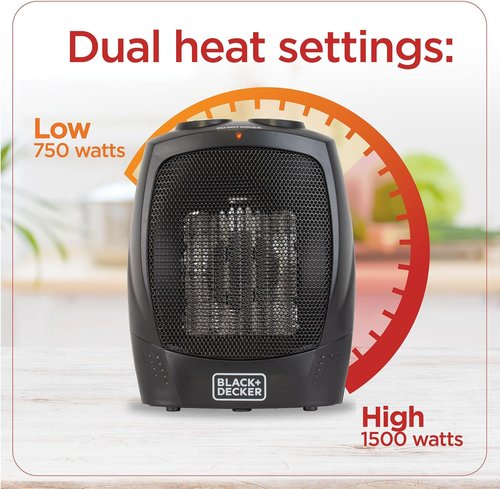 BLACK+DECKER Personal Ceramic Heater - Compact Space Heater with Adjustable Thermostat | Black
