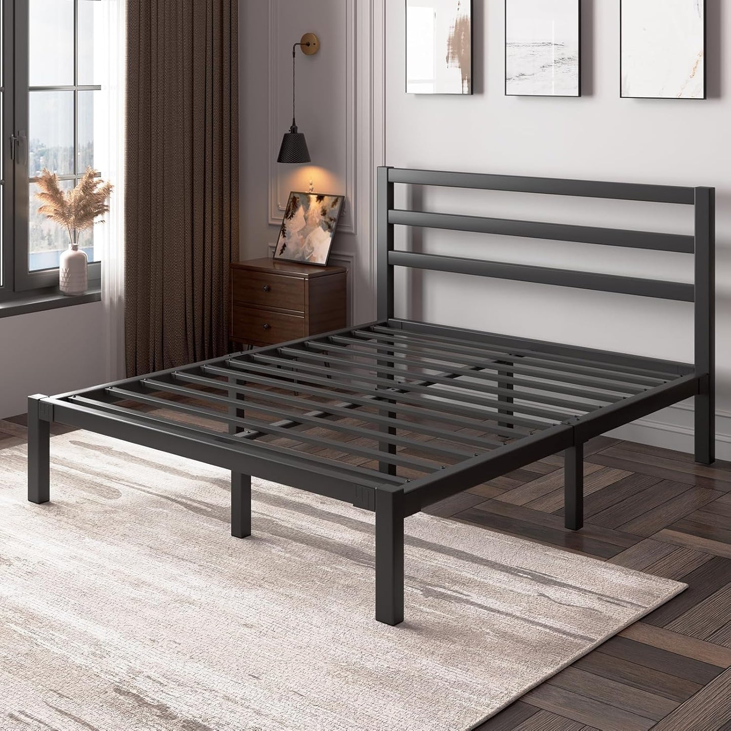 LoVinson Full Size Bed Frame - Heavy Duty Metal Platform with Under Bed Storage | Easy Assembly, Black