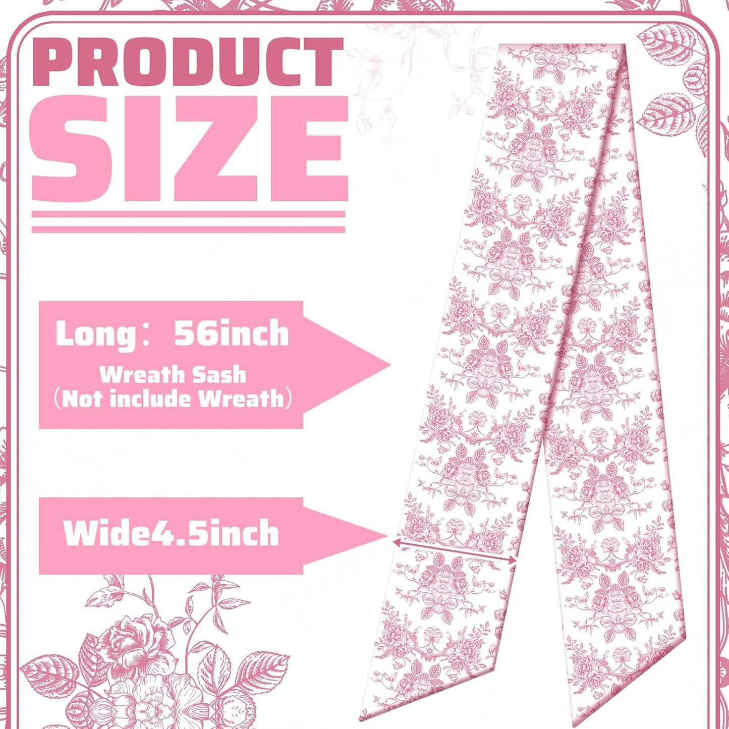 VitalCozy Red Floral Wreath Sash - Elegant Satin Ribbon for Monogrammed Decor | Indoor/Outdoor Use