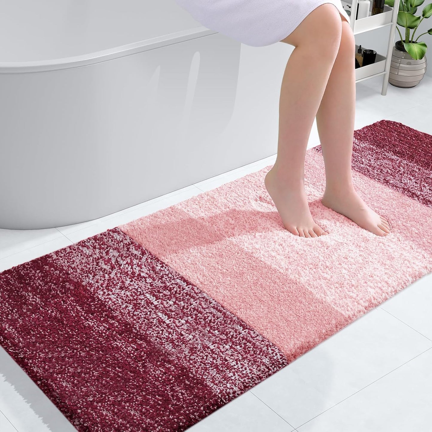 OLANLY Large Bathroom Rugs - Extra Soft Microfiber Mat 54x24 | Quick Dry & Machine Washable, Red