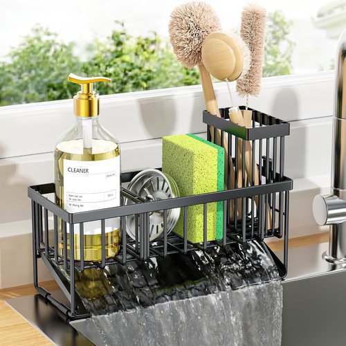 Cisily Sink Caddy - Rustproof Kitchen Organizer with Brush Holder & Self-Draining Tray | Sponge & Soap Storage