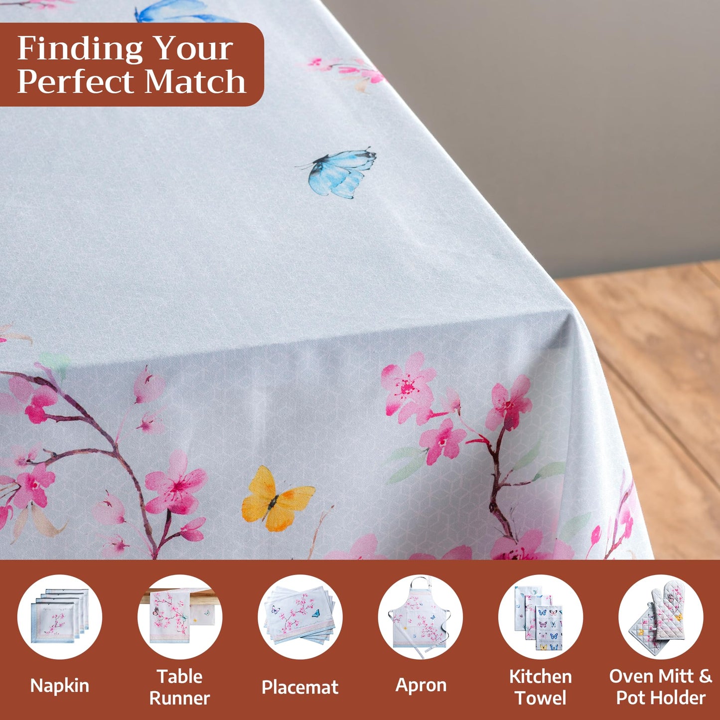 Maison d' Hermine Table Cloth Rectangle Table 100% Cotton 54 x 72 Inches Tablecloth Reusable Decorative for Dining Kitchen Room Farmhouse Home Gifts for Mothers Day Spring Summer - Blossoms in Spring
