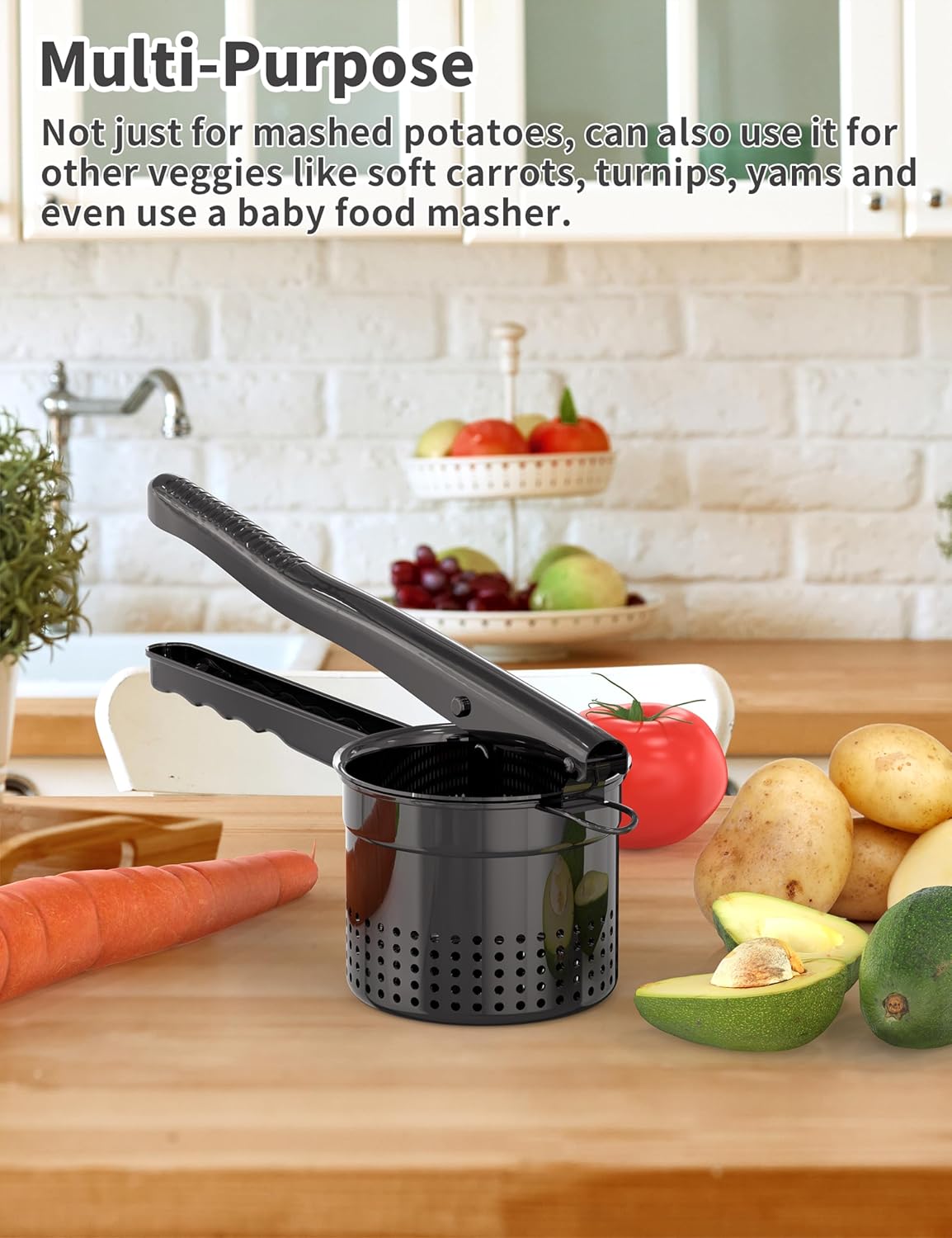 Livilord 15oz Potato Ricer - Heavy Duty Stainless Steel Masher with Ergonomic Handle | Black