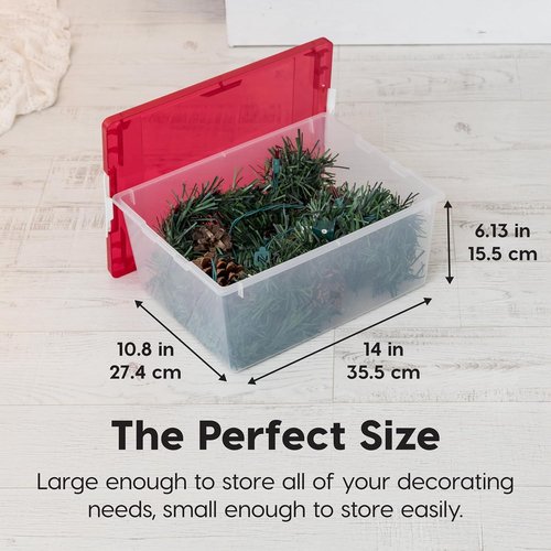 IRIS USA 12 Qt. Plastic Storage Bins - Stackable Craft Organizers with Lids | Clear/Red, 4 Pack