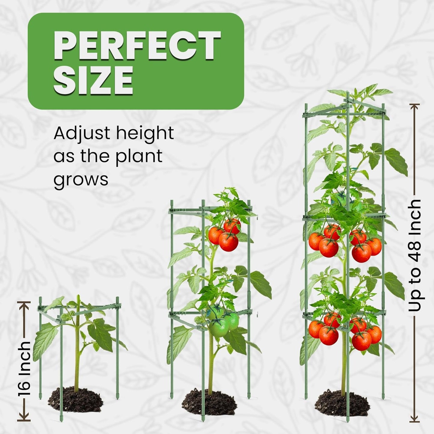 Tomato Cage - Durable Plant Support Structures for Vegetables | Tall 48-Inch Trellis Stakes (6 Pack)