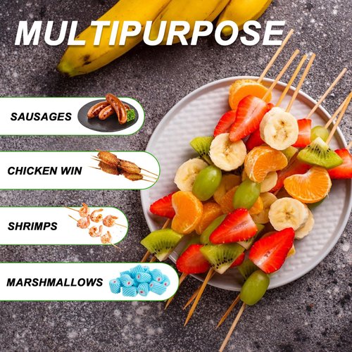 DaTpuik 6 inch Natural Bamboo Skewers for Barbecue Party，Fruit，Kabob，Appetiser，Hamburger，Cocktail，Craft，Bouquet，Chocolate Fountain，Corn Dog, diameter=4mm. More Size Choices 6"/8"/10"/12"(100 PCS)