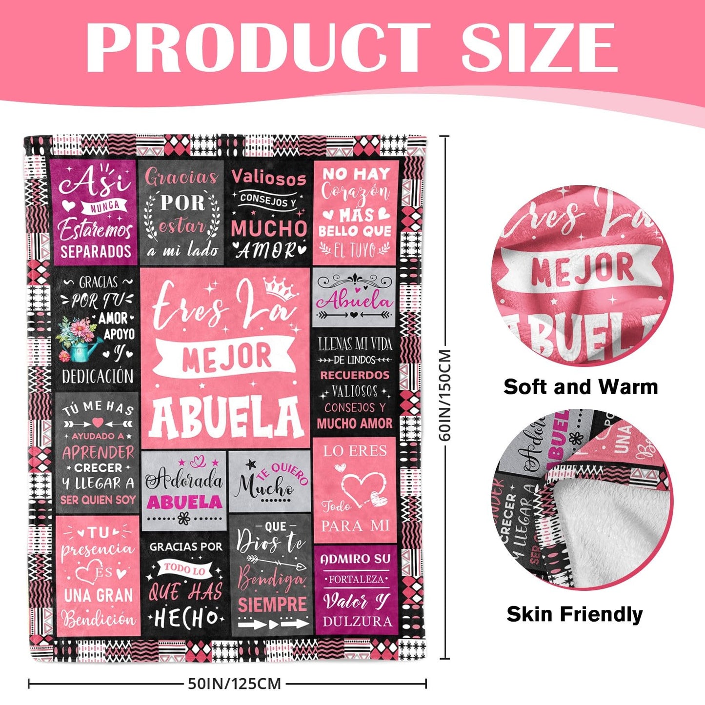 YPURTSD Grandma Gifts in Spanish - Regalos para Abuela - Mothers Day Christmas Birthday Gifts for Abuelita from Grandchildren - Eres La Mejor Abuela - Regalo para Abuelita - Grandmas Blanket 60"x80"