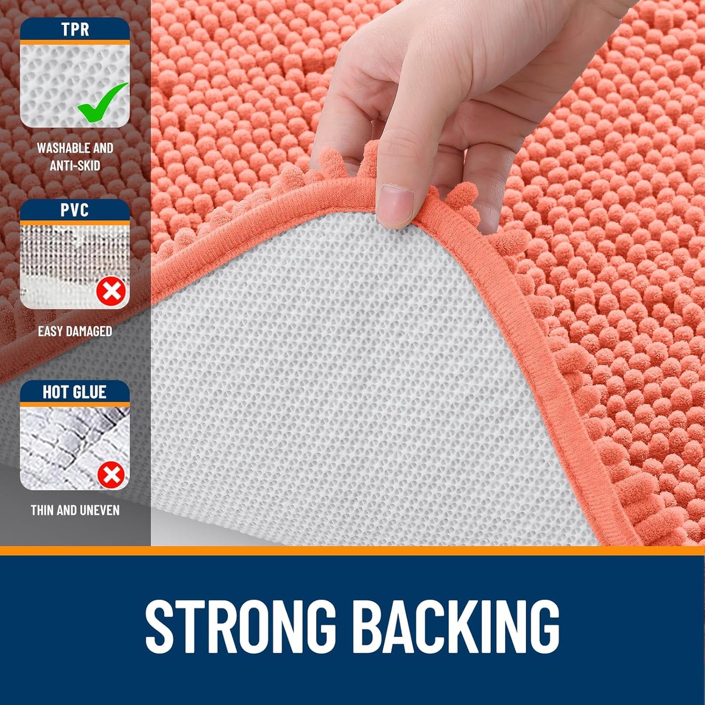 OLANLY Bathroom Runner Rugs - Extra Soft Chenille Bath Mats | Quick Dry, Machine Washable, 59x24, Coral