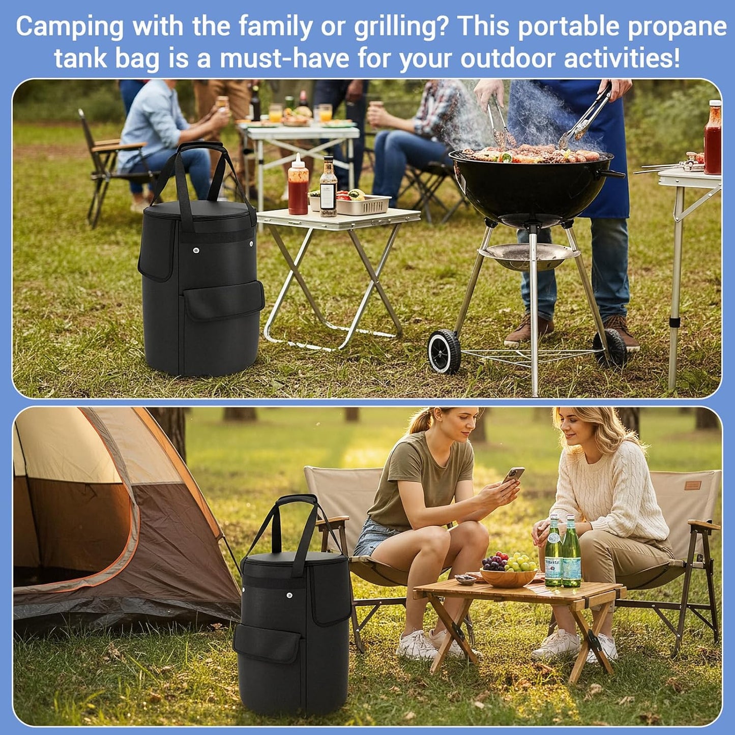 Shinylin Propane Tank Cover - 10 lb Portable Gas Tank Bag with Tabletop Feature & Ventilation Holes - Black