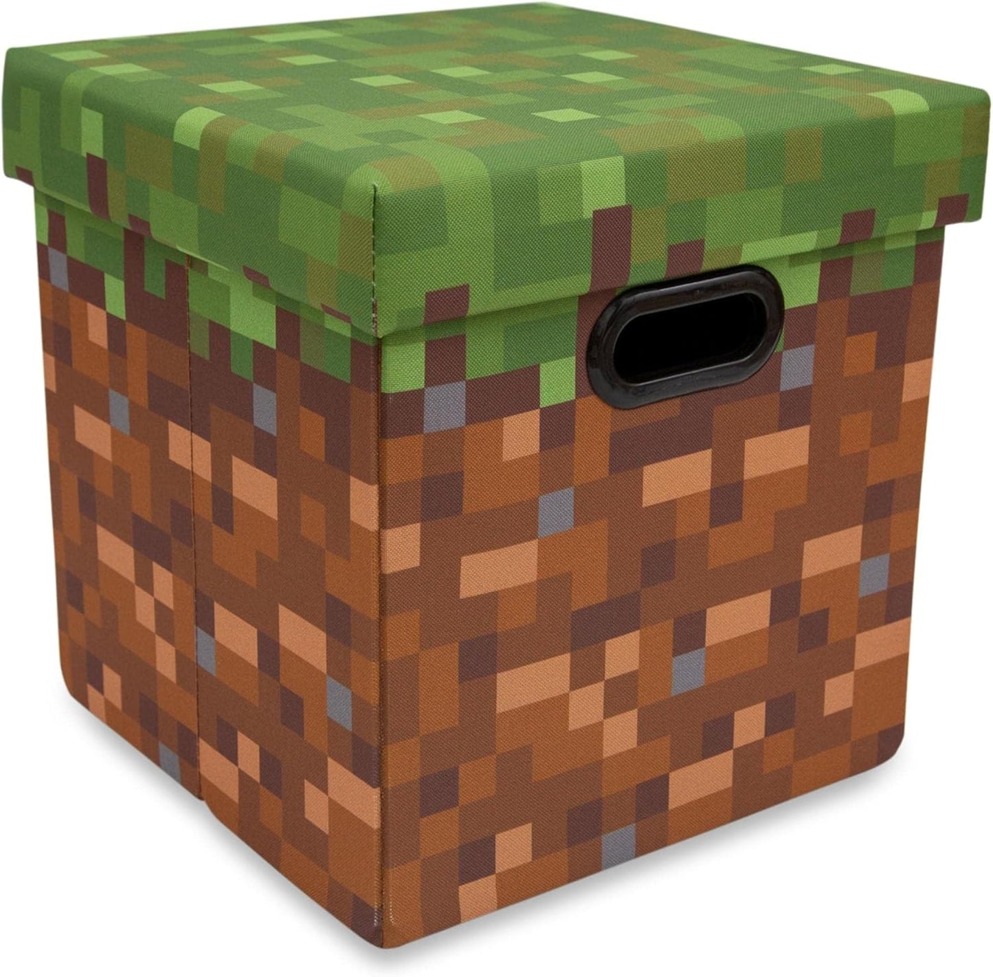 Minecraft Grassy Block Storage Bin - 13-Inch Foldable Fabric Basket with Lid | Cube Organizer for Shelves & Closet