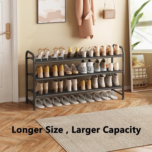 INGIORDAR Shoe Rack - 3-Tier Metal Organizer for Entryway & Closet - Wide Black Storage Solution
