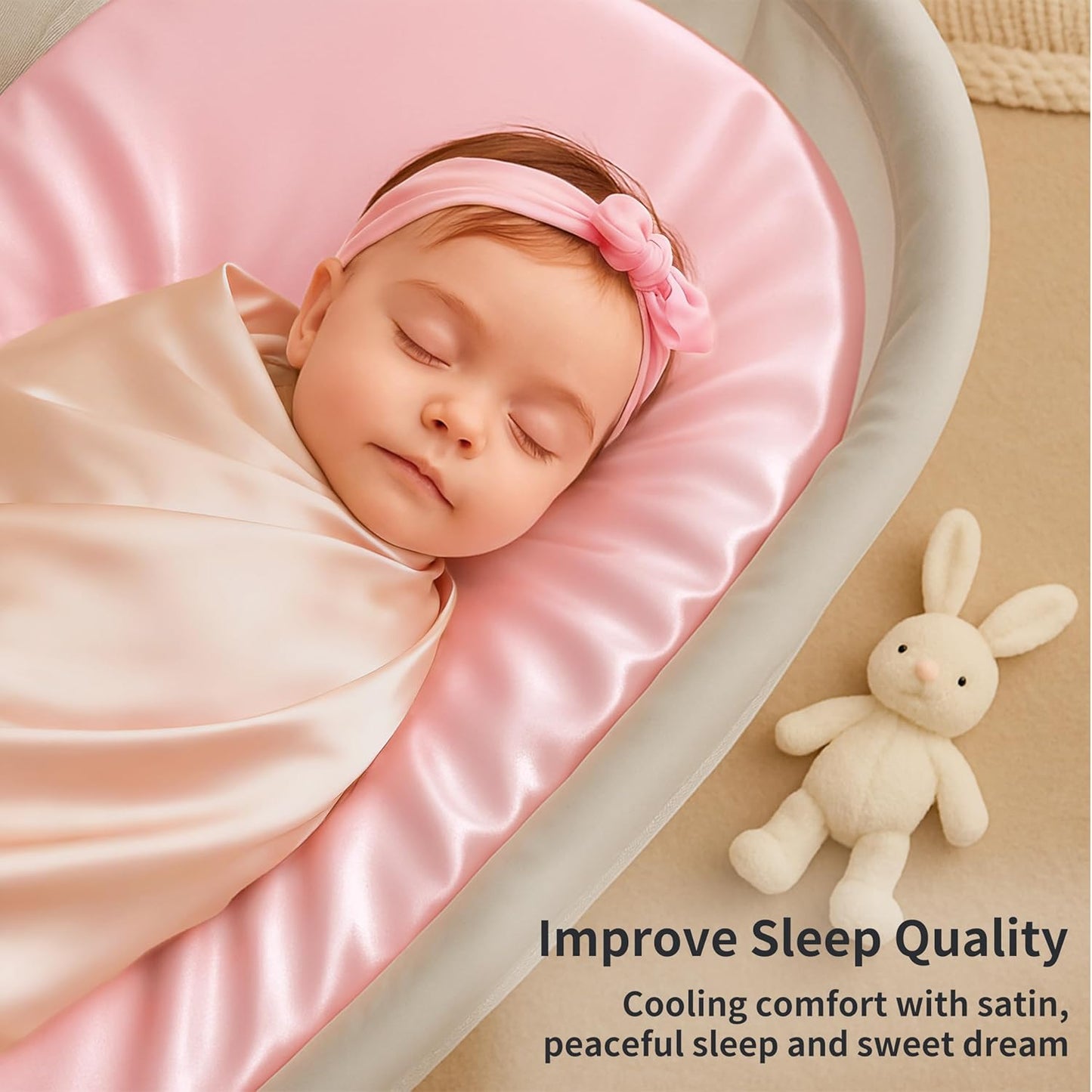 Skiennix Satin Bassinet Sheets - Soft Silk Feel for Baby's Hair | 2-Pack in Pink & Purple